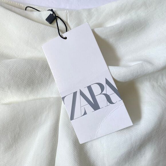 Zara Skirt Women Sz M Off White Front Asymmetrical Split Cinched Waist NWT Flaws - Picture 8 of 15